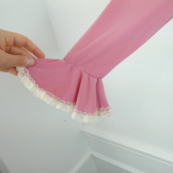 Vintage Small Robe Pink Lace Ruffle Collar Coquette Dollette Retro Dainty Long - Picture 6 of 13